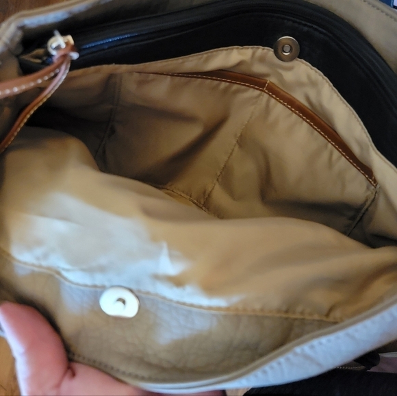 Kim Rogers Purse Shoulder Bag Tote Two Tone Color Block Black Tan Brown - Picture 10 of 16